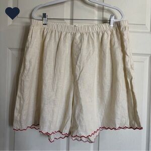 Sonderhaus The West Linen Elegant Cream Boxer Style Shorts with Red Detailing